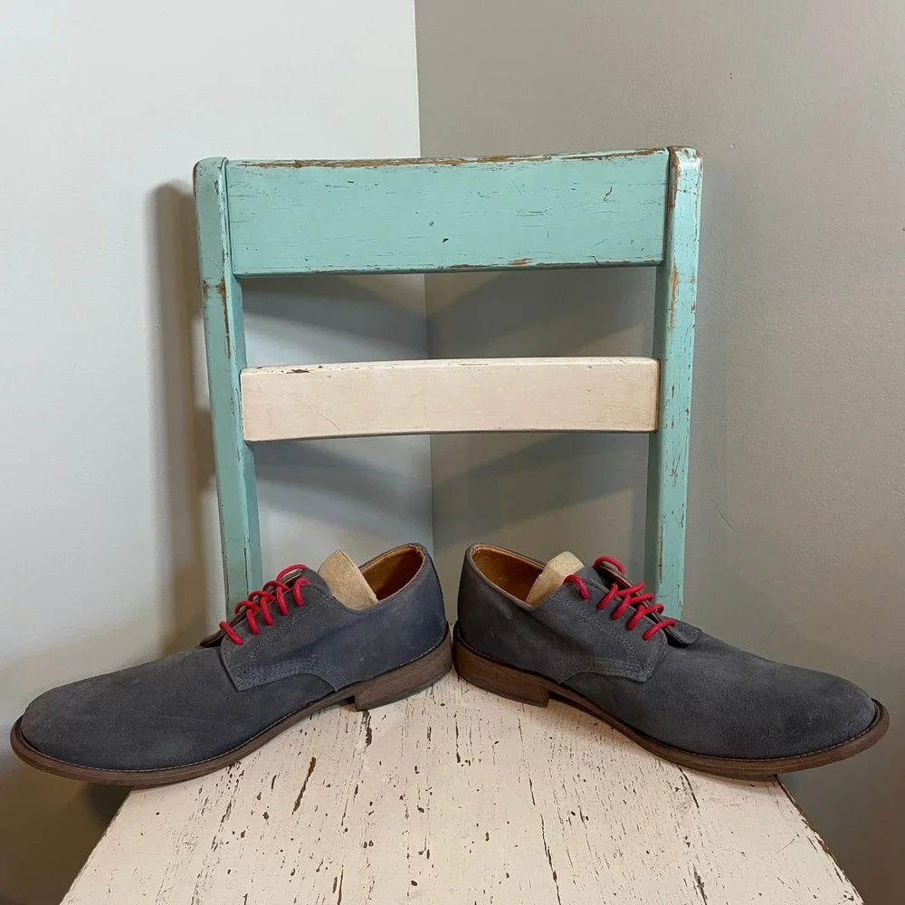 Vintage Shoe Company Mens Grey Red Laces Suede Derby Shoes USA Size 11.5 M